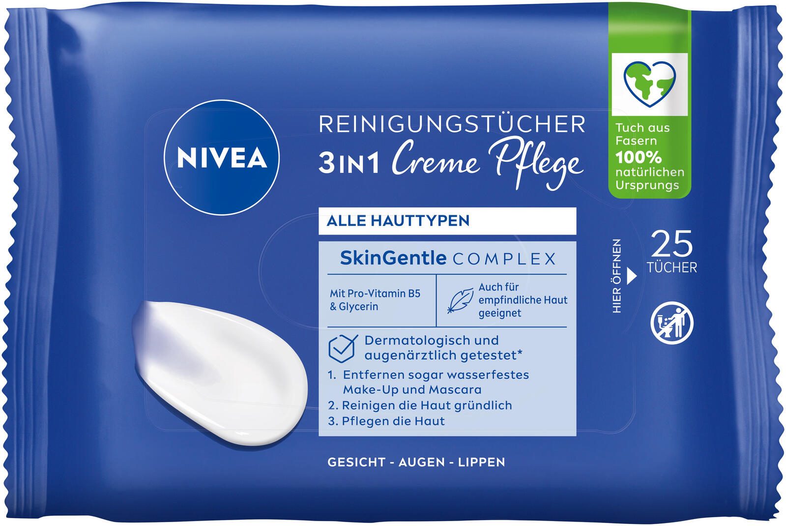 NIVEA 3IN1 Creme Pflege feuchte Reinigungstücher 25 St. 89232