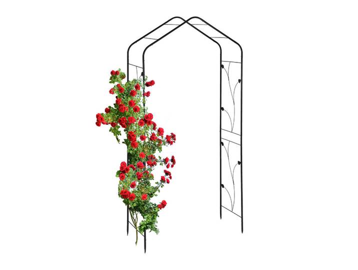Relaxdays Rosenbogen Schwarz Metall, 106x213x41 cm, Dekoration, Gartendeko