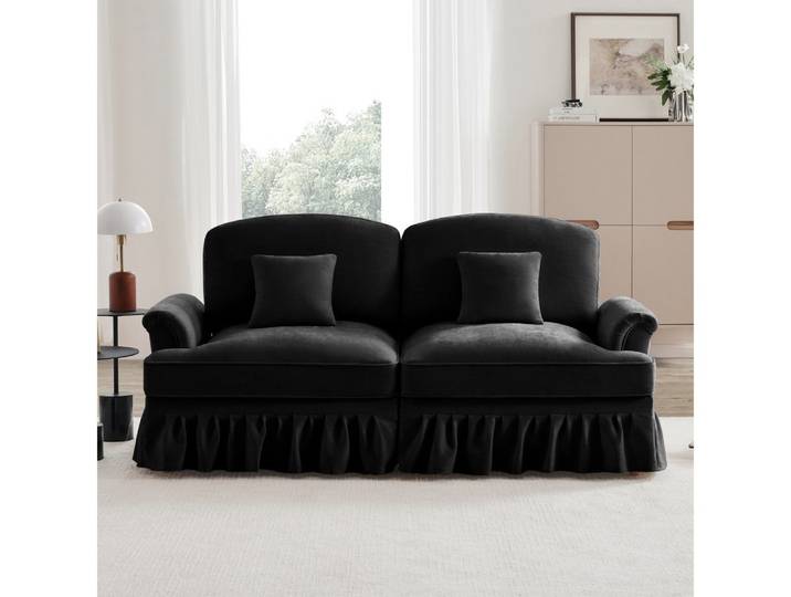 BBWL Sofa 2-Sitzer Sofa modern-antik, Chenille-Stoff, abnehmbarer Volant, mit flared Armlehnen, abnehmbarem Volant und Holzbeinen für Wohnzimmer