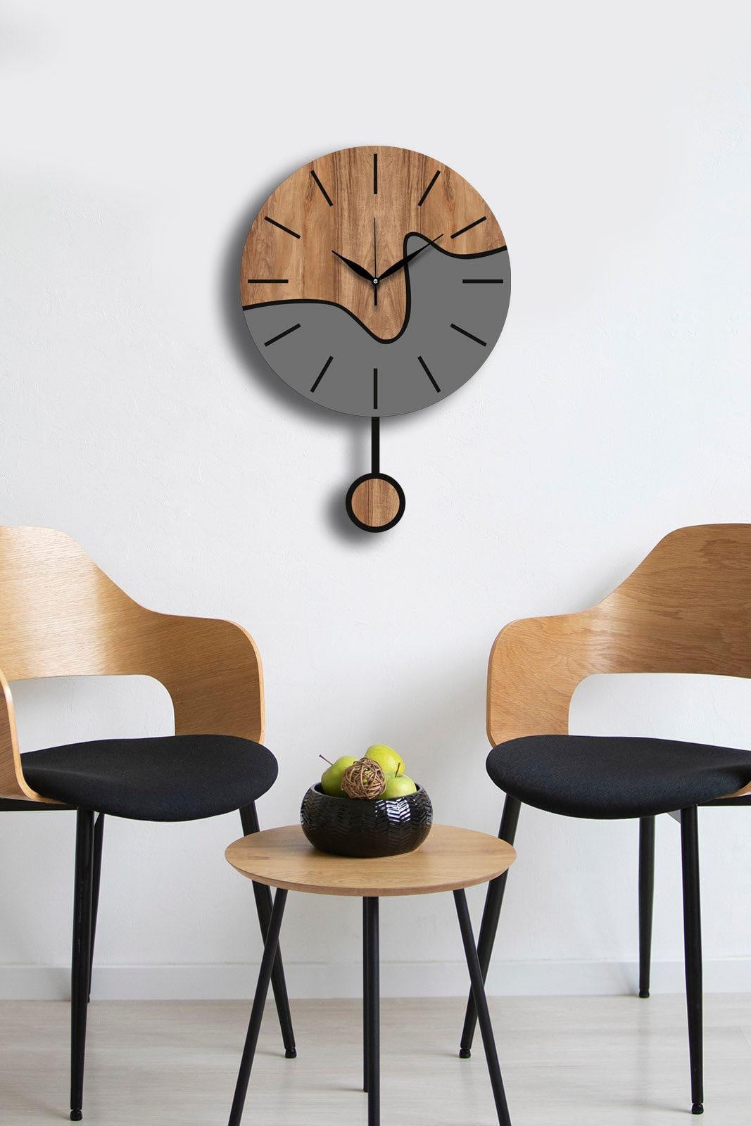 Opviq Vlnt109 Decoratieve wandklok in notenhout, 34 x 48 cm
