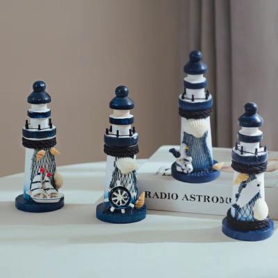 Inspired Finds Mediterranean Wooden Lighthouse Ornament 5 Inch Home Decor 4pcs