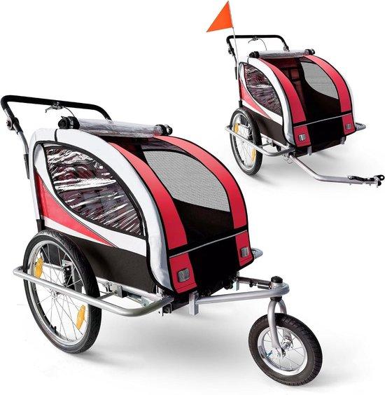Kinderfahrradanhänger - Buggy-Anhänger - Sichere Fortbewegung - 360° Schwenkrad - 133 x 88 x 108 cm - Rot Schwarz