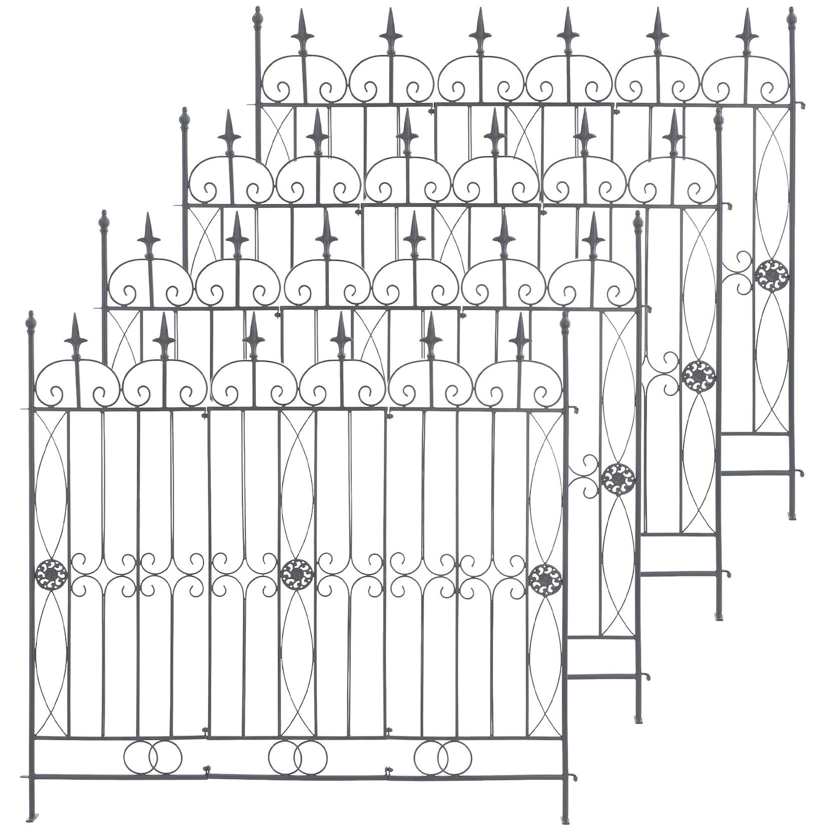 CLP 4er Set Eisen-Gartenzäune Mangold Eisen, modularer Steckzaun ohne Betonieren, Rankzaun im Landhausstil für Garten und Terrasse