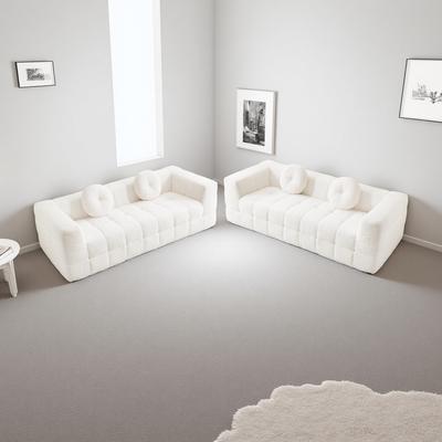 ZWYO HOSIMU Polyester Boneless Sectional Sofa Set with Checkered Design and 2 Round Pillows (6-Seat)