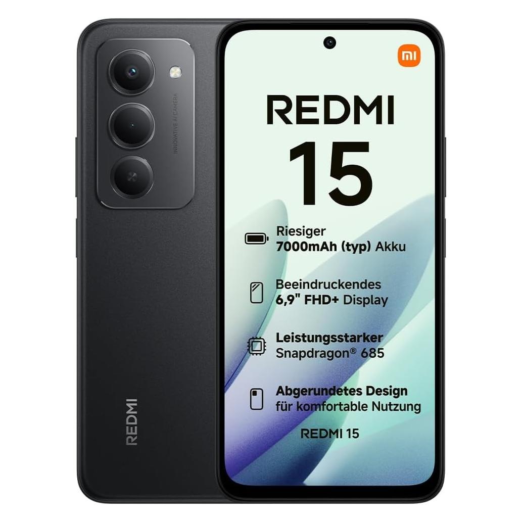 Xiaomi Redmi 15 (128 GB, Midnight Black, Noir, sandiger Violettfarbe, 6.90", Dual SIM, 4G) (6932554479671)