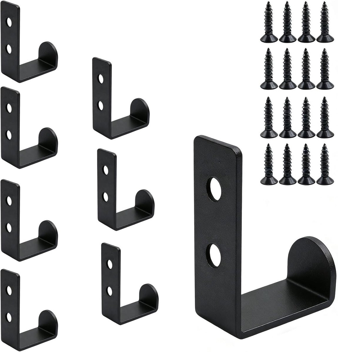 Set van 8 zwarte metalen kledinghaken voor jassen en accessoires