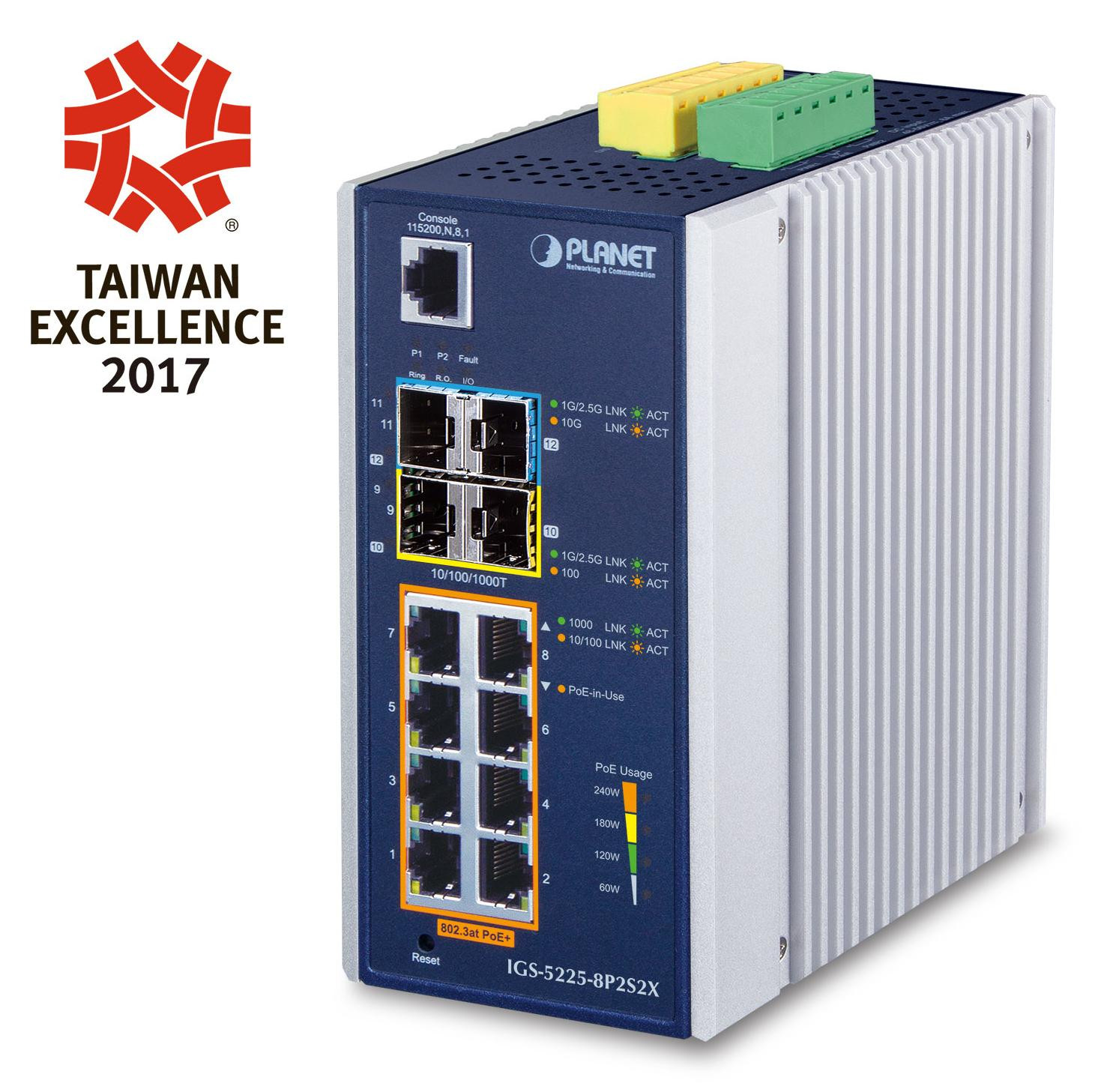 Planet Industrial L2+ 8-Port 10/100/1000T 802.3at PoE+ Switch