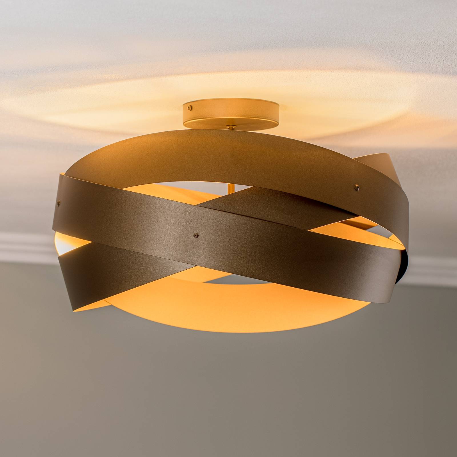 Deckenlampe Tornado Domiluce, dimmbar, braun / rost, für Wohn- / Esszimmer, Metall, Modern, Deckenlampe