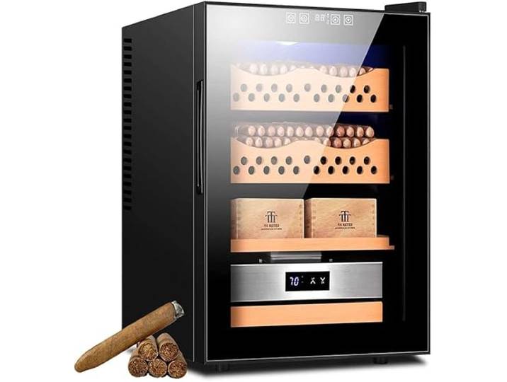 CAUSSO Elektrischer Zigarren-Humidor, Zigarren-Humidor-Schrank Aus Spanischem Zedernholz, Konstante Temperatur Mit Feuchtigkeitsregulierung, Eingebettet, 50 L Für 200–300 Zigarren A