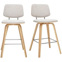 Barhocker aus Stoff mit beiger strukturierter Samtoptik und hellem Holz H66 cm (2er-Set) SEGUR
