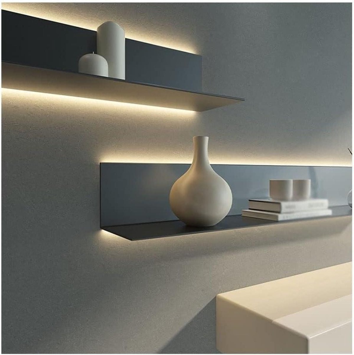 Zwevende wandplank met geïntegreerde LED-verlichting - Zwart