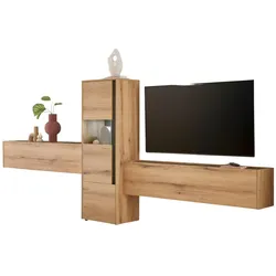 WOHNWAND Evoke Eiche, grau, Wohnkombination Set 3-teilig, 350 cm