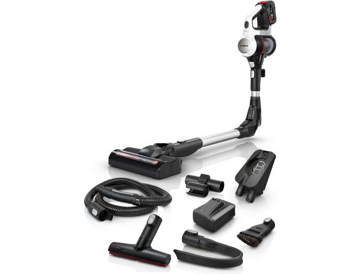 BOSCH Akku-Bodenstaubsauger Unlimited 7 BSS715CARP/BSS715FRSH, 5.0 Ah Akku, Knickrohr , weiß, B:25,2cm H:130,8cm T:21,6cm, Akkusauger, 10 Jahre Motorgarantie, Schnellladegerät, Made in Germany, Akku-Bodenstaubsauger