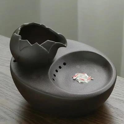 Inspired Living Ceramic Cat Water Fountain With Quiet USB Pump brown
