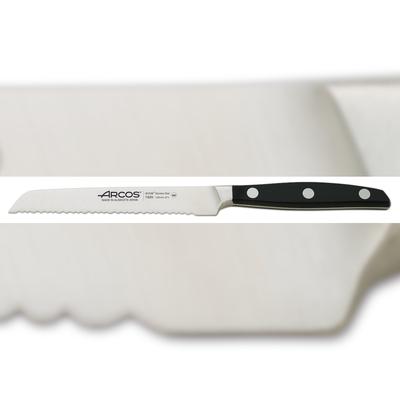 Arcos Serie Manhattan - Tomatenmesser - Klinge aus Nitrum geschmiedetem Edelstahl 130 mm - HandGriff Polyoxymethilen (POM) Schwarz (Seiden klinge)