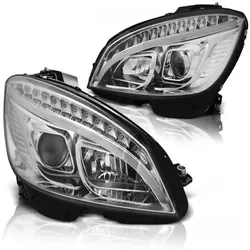 Scheinwerfer LED Tagfahrlicht Optik passend für Mercedes C-Klasse W204 07-10 Chrom LTI