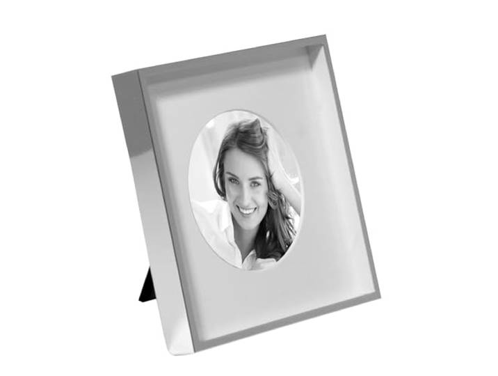 Fink Bilderrahmen 10 x 10 cm versilbert quadratisch - Fotorahmen mit ovalem Bildausschnitt, dekorativer Silberrahmen zum Aufstellen oder Aufhängen für kleine Erinnerungen