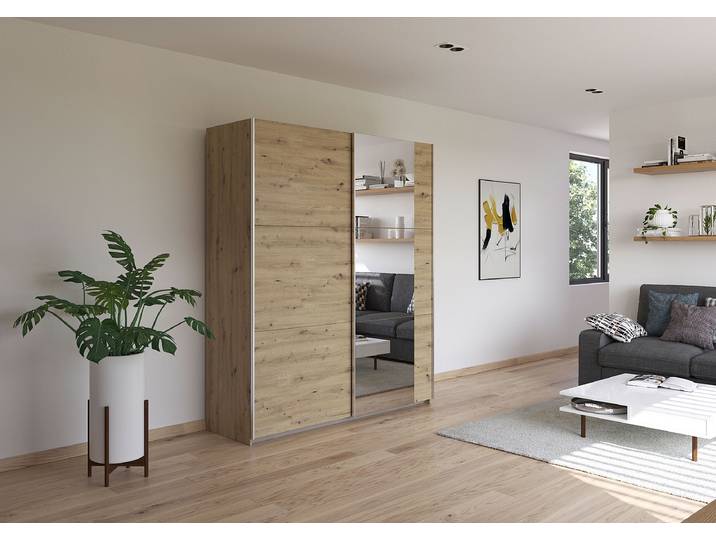 Schwebetürenschrank Aurelio mit Spiegel 175cm Holz/Eiche Artisan Dekor Classic