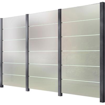 Zaun STAKET PRO, grau, Pfosten: 4 Stk., Aluminium, Glas, Zaunelemente, Glaszaun, Gesamtlänge: 3,361 m, 4 Pfosten