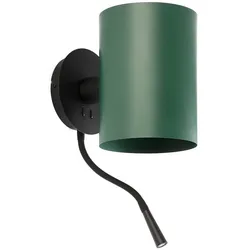 Faro Wandleuchte GUADALUPE E27, IP20, mit Leser, schwarz matt, grün FAR-20032-81