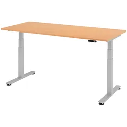 bümö elektrisch höhenverstellbarer Schreibtisch 180x80 cm in Buche, Gestell in silber - Stehschreibtisch höhenverstellbar mit Memory-Steuerung,
