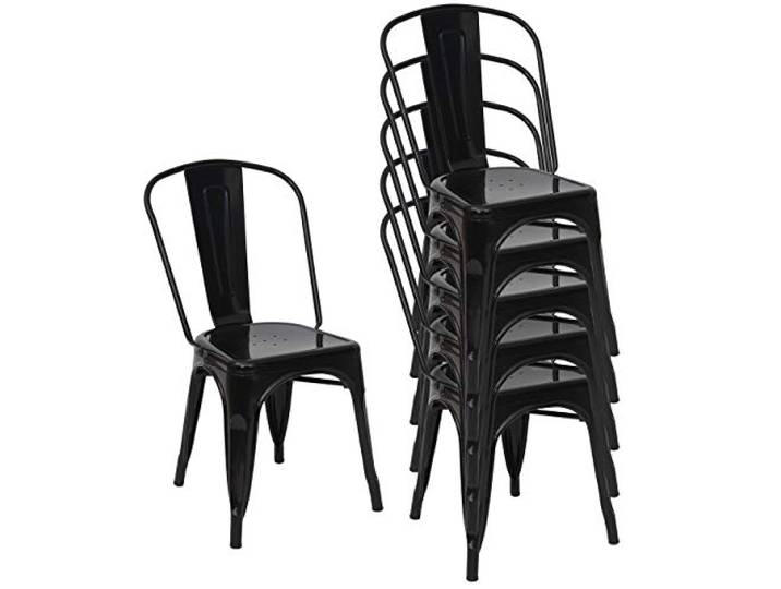 Mendler 6er-Set Stuhl HWC-A73 Metall Industrial stapelbar - schwarz Bistrostuhl, Stapelstuhl