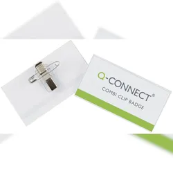 Q-Connect® KF01568 Namensschilder - mit Kombiklemme (Nadel und Klemme), 75 x 40 mm