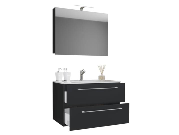 Waschtisch VCM 3-tlg. Waschplatz Waschtisch Badinos Schublade SC , schwarz, B:60cm T:46cm, Waschtische, Waschtisch