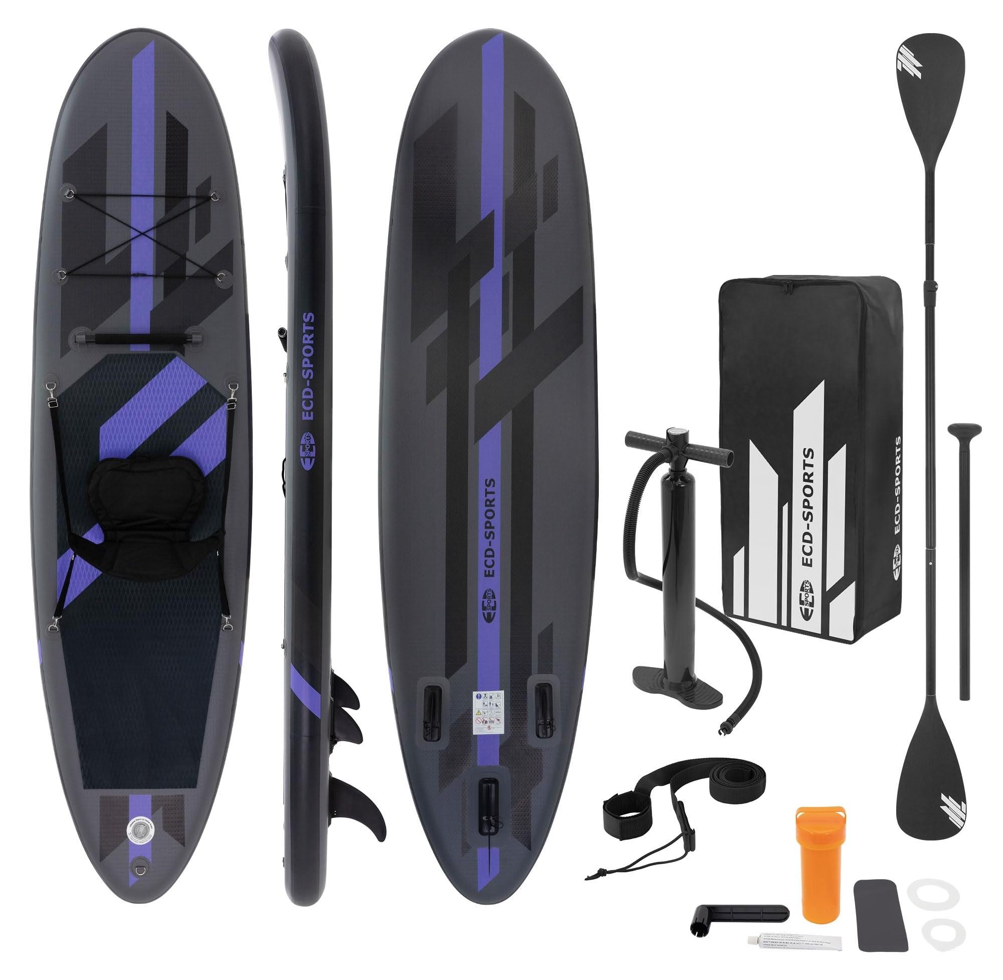 SUP-Board, Kajak - 305 cm Länge - 15 cm Dicke - Schwarz - PVC mit rutschfester EVA-Beschichtung