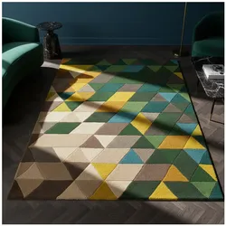Wollteppich geometrisch Grün-Bunt 120 x 170 cm - DERWENT   Kadima