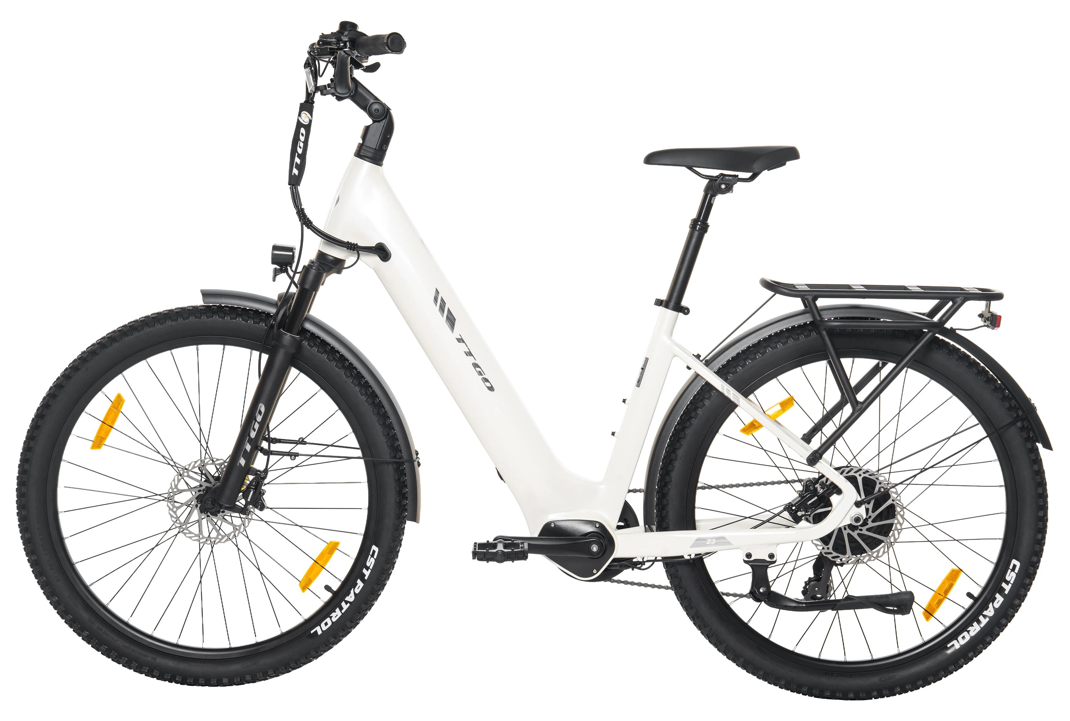 Elektrisches Citybike - E-Bike für Erwachsene - 250-W-bürstenloser Motor - 48-V-Lithiumakku - Reichweite über 60 km - Zweisitzig - Weiß