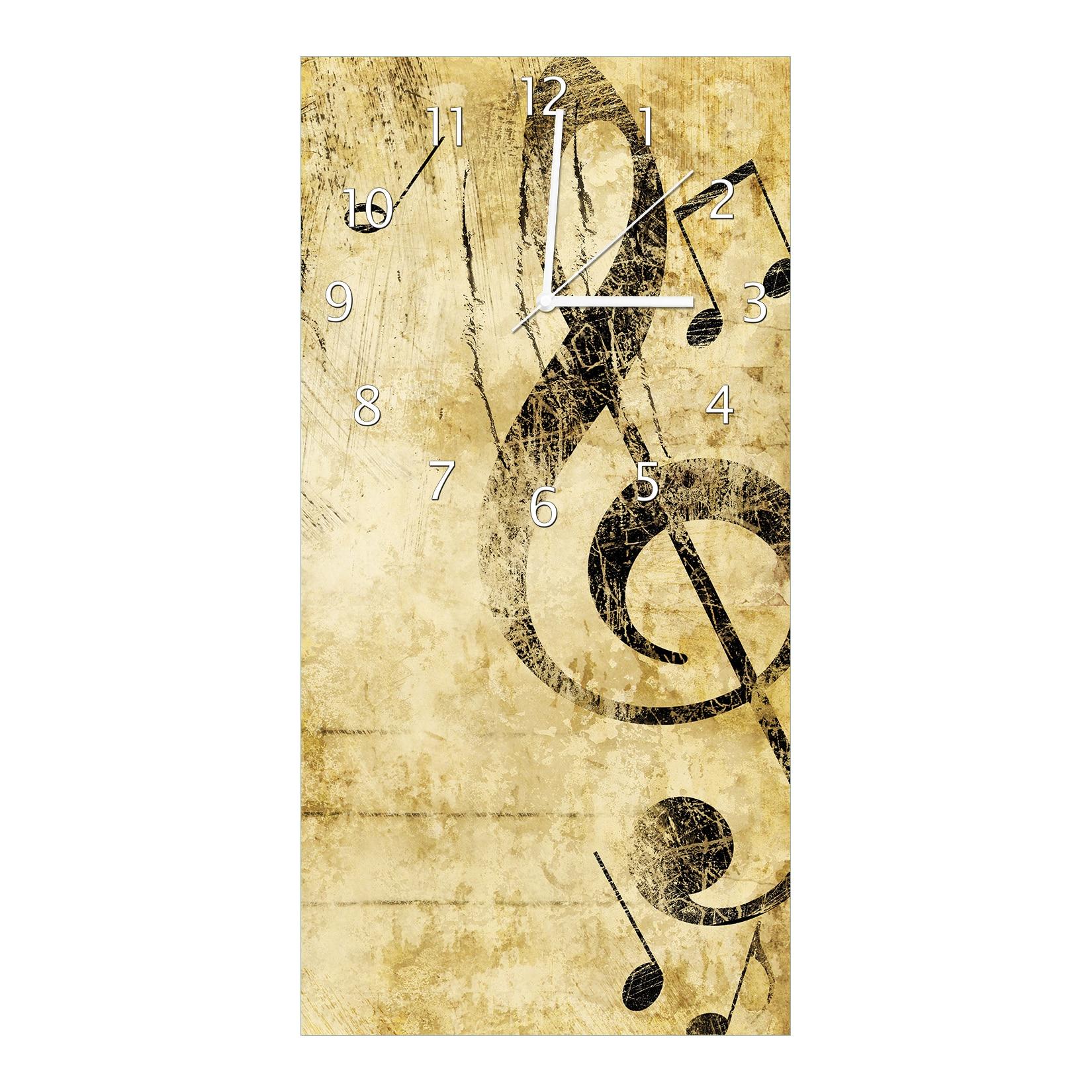 Wallario Uhr 30 x 30 cm, schwarze Zeiger Musik als Leidenschaft Notenschlüssel in braun
