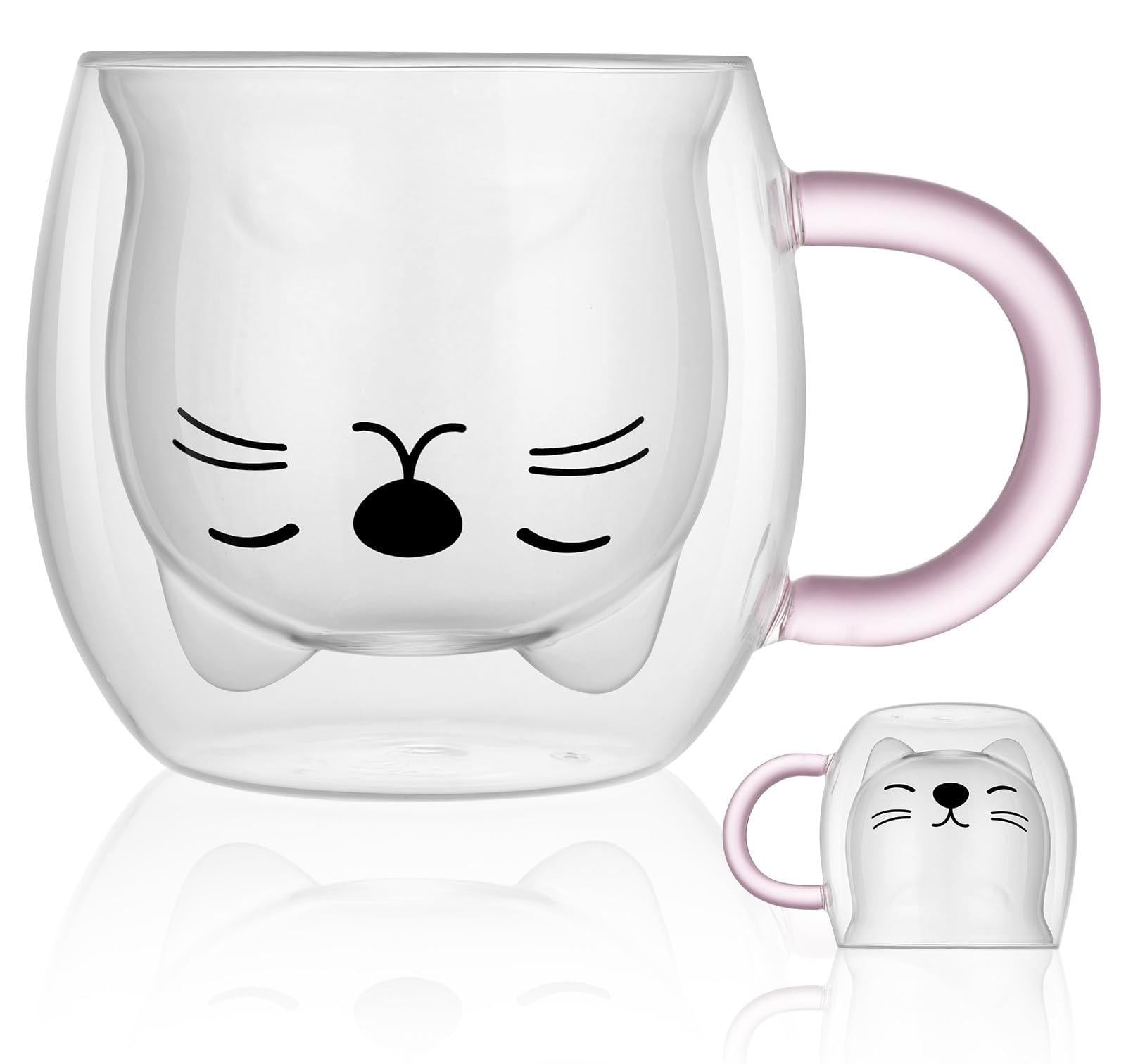 Dripio Mug Dubbelwandige Glazen Beker met Handvat, Roze, 250 ml