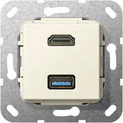 Gira Einsatz HDMITM „High Speed with Ethernet” und USB 3.0 Typ A Gender Changer (cremeweiß, glänzend)