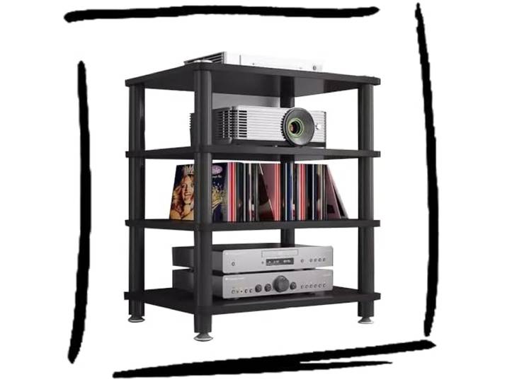 ILOOXI HiFi-Rack-AV-Regal Aus Holz & Stahl, 4-stufiger TV-Ständer, HiFi Regal, Audio Rack