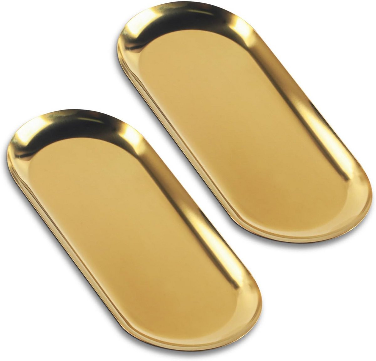 Set van 2 decoratieve ovale dienbladen als sieraden opbergschaal - Goud