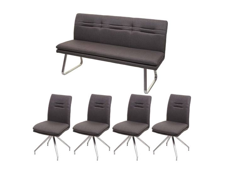 MCW Esszimmer-Set Grau, Braun 5er-Set, 160x90x60 cm, Esszimmer, Bänke, Sitzbänke