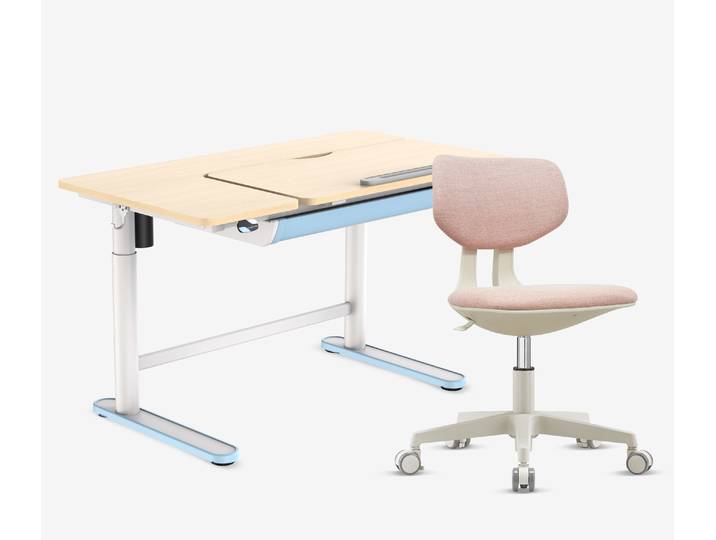 Elektrischer Kinderschreibtisch + Kinderschreibtischstuhl Set Blau Rose
