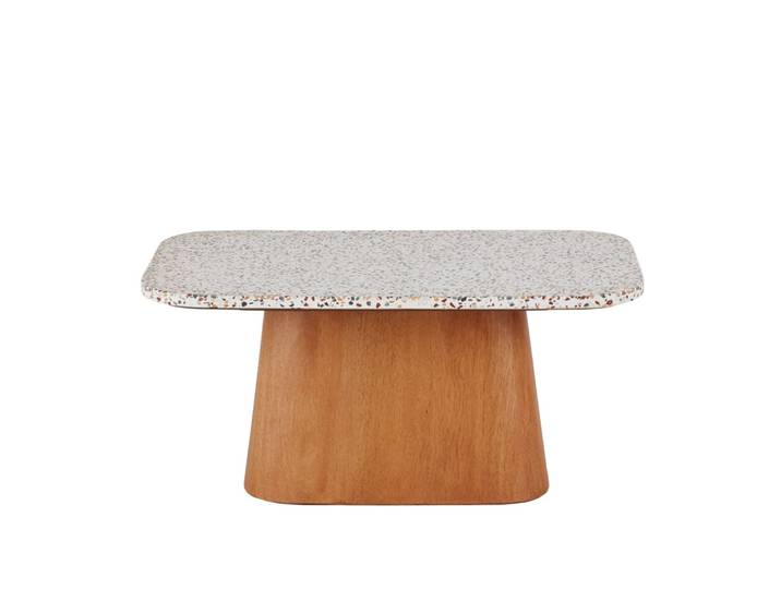 Couchtisch aus Mangoholz mit Terazzo-Oberfläche, weiß 95 cm