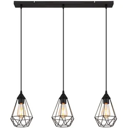 LED Hängeleuchte 3-Flammig schwarz Pendelleuchte Retro Diamantgitter Esszimmerleuchte, Metall, 3x 6W 806Lm warmweiß, LxBxH 79x17x120 cm