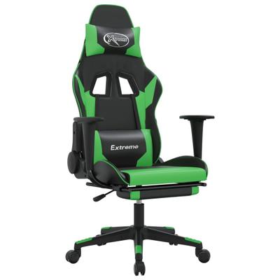 Décoshop26 - Bürostuhl Gaming-Stuhl mit Massagefunktion Lendenkissen und Fußstütze aus schwarzem und grünem PVC DEC025882 DEC025882