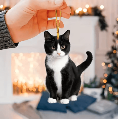 Inspire Picks Black & White Cat Car Pendant Cute Acrylic Plush Rearview Mirror Ornament black
