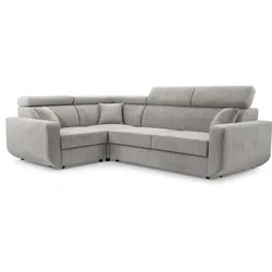 ECKSOFA RENO Grau Plüsch-Stoff mit Schlaffunktion