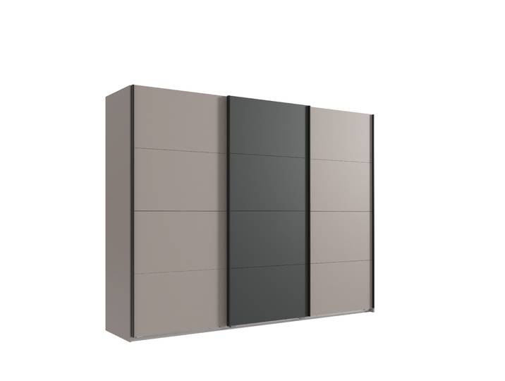 Schwebetürenschrank Kleiderschrank 270cm 3-türig Zubehör Sandgrau u. Anthrazit / 22008