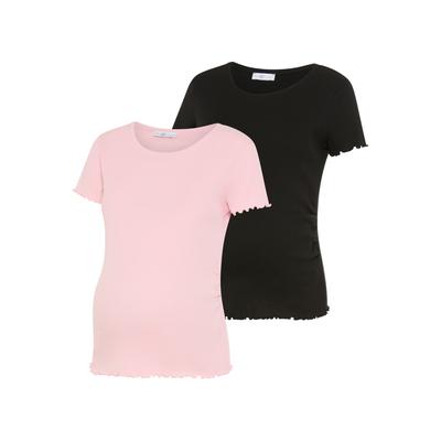Umstandsshirt NEUN MONATE "2er Pack Schwangerschafts-Shirts", Damen, Gr. 44/46, rosa (rosa, schwarz), Rippware, Obermaterial: 100% Baumwolle, unifarben, Basic, sehr figurbetont hüftlang, Rundhals, Shirts Umstandsshirt, T-Shirts für Schwangerschaft...