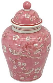 Galt International "Pink & White Ceramic Chinoiserie Jar 12"""