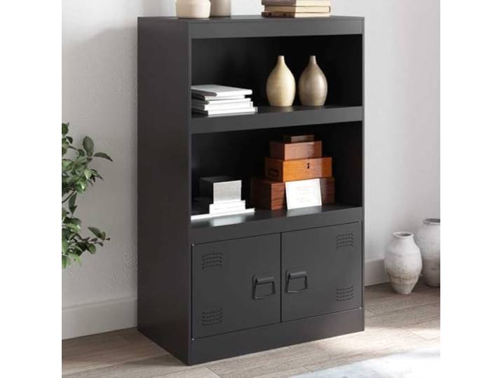 HEFZGDB Sideboard Schwarz mit Stahlrahmen und praktischem Stauraum für Bücher und Zeitschriften, modernes Design, Robustes Wohnzimmer Sideboard, pflegeleicht und feucht abwischbar