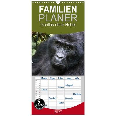 Familienplaner 2027 - Gorillas ohne Nebel mit 5 Spalten (Wandkalender, 21 x 45 cm) CALVENDO