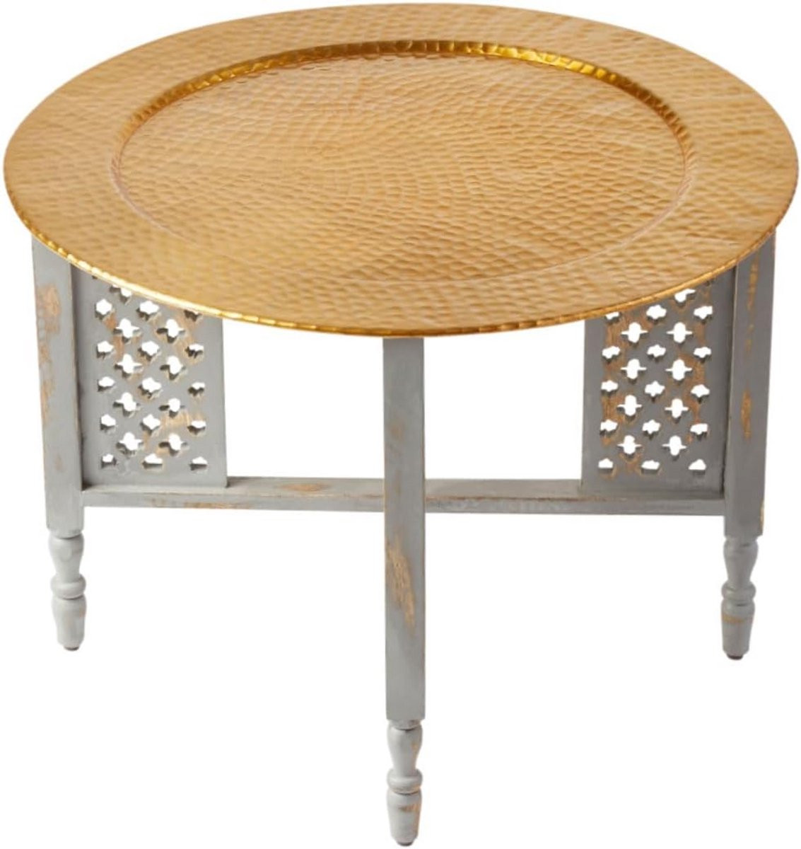 Ronde Marokkaanse Salontafel Hania met Aluminium Dienblad en Houten Frame - Ø 60 cm