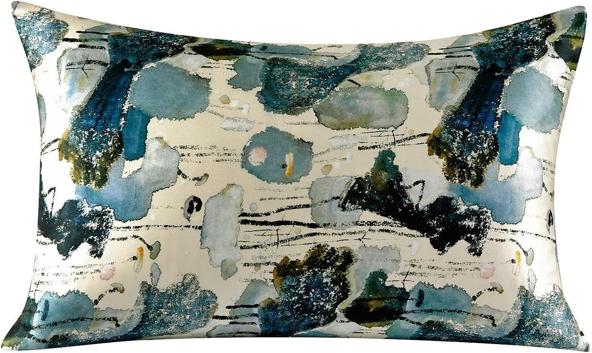 Zijden kussensloop met bloemenprint, satijnen kussenhoes, 50x70 cm